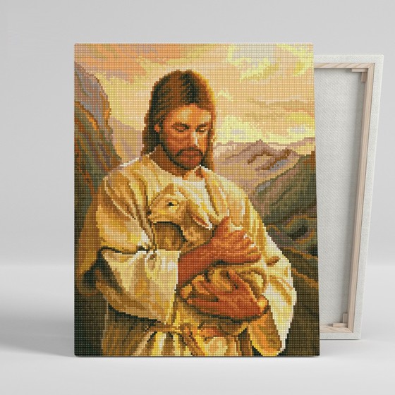 아이러브페인팅 DIY캔버스형 보석십자수 40x50cm 아기양과 예수님